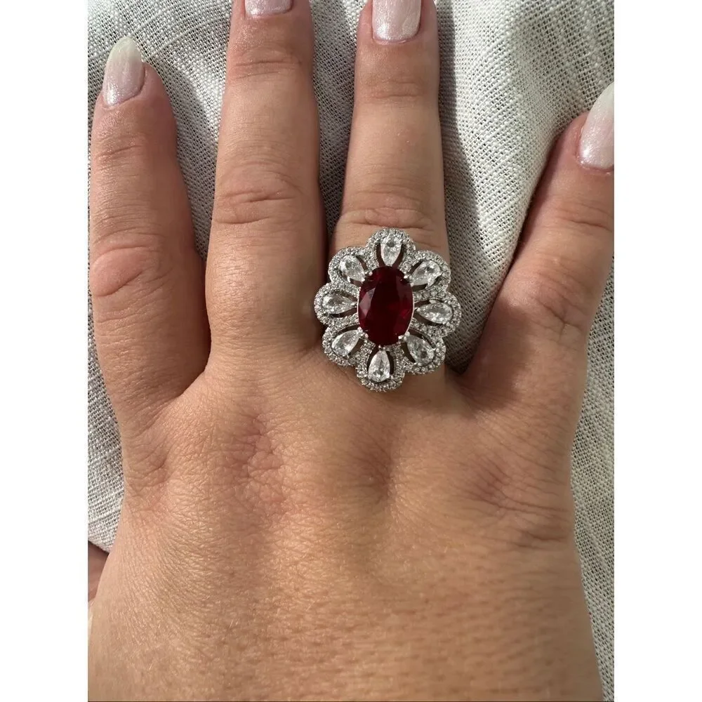 Gorgeous ruby red cubic zirconia cocktail ring size 9